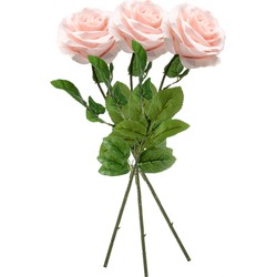 3x Perzik roze rozen Marleen bloemen kunsttakken 63 cm - Kunstbloemen