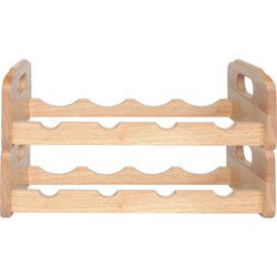 Cosy & Trendy Wijnrek voor 4x flessen - 2x - hout kleur - stapelbaar - 45 x 22 x 12 cm - Wijnrekken