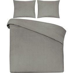 DoubleDry Dekbedovertrek 100% Natuurlijk Katoen - Eenpersoons 140x200/220 cm + 1 Kussensloop - Ademend & Zacht - Greige