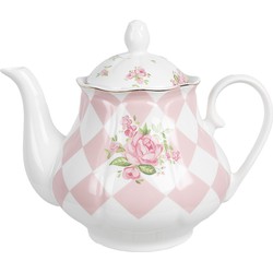 Clayre & Eef Theepot  1000 ml Roze Wit Porselein Rozen