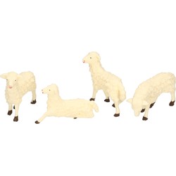 4x Kerststal beeldjes witte schapen 7 x 6 cm dierenbeeldjes - Kerstbeeldjes