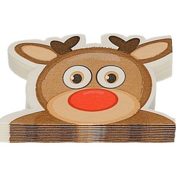 12x Rudolph het rendiertje Kerst servetten rood 33 cm - Feestservetten
