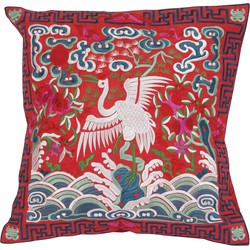 Fine Asianliving Kussenhoes Volledig Geborduurd Rood Kraanvogel