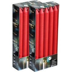 20x Lange kaarsen rood 24 cm 8 branduren huishoudkaarsen/dinerkaarsen/tafelkaarsen - Dinerkaarsen