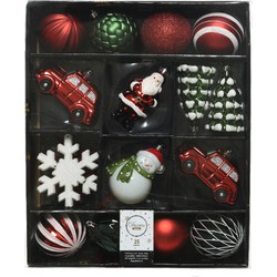 25x stuks kerstballen en kersthangers figuurtjes rood/wit/groen kunststof - Kersthangers