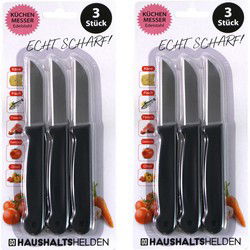 Haushaltshelden keukenmesjes/schilmesjes - 6x - RVS - zwart - 16 cm - Schilmessen