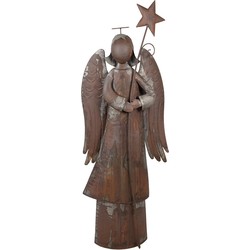 Clayre & Eef Kerstdecoratie Beeld Engel 48x18x133 cm Bruin Metaal