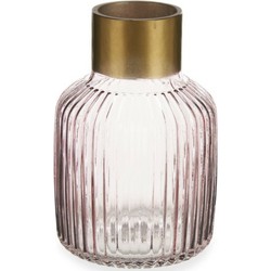 Bloemenvaas - luxe decoratie glas - roze transparant/goud - 14 x 22 cm - Vazen