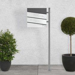 Staande brievenbus met krantenvak 37x36,5x11 cm antraciet/wit marmerlook van staal ML design, modern diagonaal ontwerp, stahoogte 120 cm zilver