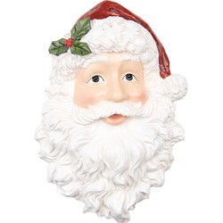 Clayre & Eef Wanddecoratie Kerstman Wit Rood Kunststof