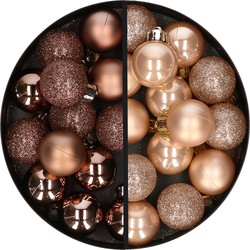 28x stuks kleine kunststof kerstballen lichtbruin en bruin 3 cm - Kerstbal