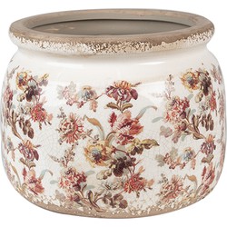 Clayre & Eef Bloempot  Ø 20x15 cm Beige Roze Keramiek Bloemen Bloempot Binnen