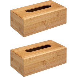 5Five tissuebox/tissuedoos - 2x - bamboe/hout - 25 x 13 x 9 cm - lichtbruin - Tissuehouders