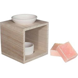 Ideas4seasons Amberblokjes/geurblokjes cadeauset - roos geur - inclusief geurbrander - Geurbranders