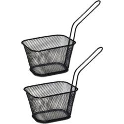 Frituurmandje klein - 4x - zwart - serveermandje snacks - 10 cm - RVS - Serveerschalen