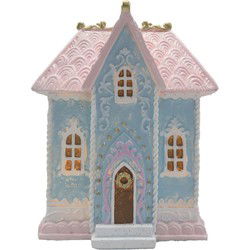Clayre & Eef Gingerbread house met LED 12x9x15 cm Blauw Kunststof