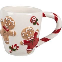 Clayre & Eef Mok 325 ml Wit Rood Keramiek Gingerbread man Drinkbeker