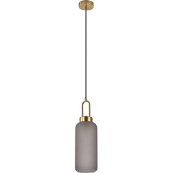 Luton Pendant - Pendant in cylinder shaped mat smokey glass and brass socket, 150 cm fabric cord 150 cm fabric cord Bulb: E27/40W