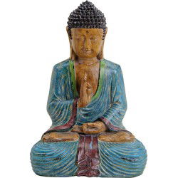 Buddha van poly, blauw/bruin/rood (B/H/D) 27x44x21cm
