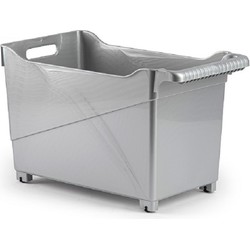 Plasticforte opberg Trolley Container - zilver - op wieltjes - L45 x B24 x H27 cm - kunststof - Opberg trolley