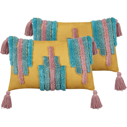 DIJKOT - Sierkussen set van 2 - Meerkleurig - 30 x 50 cm - Katoen