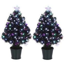 2x Fiber optic kerstboom/kunst kerstboom met knipperende verlichting en piek ster 60 cm - Kunstkerstboom