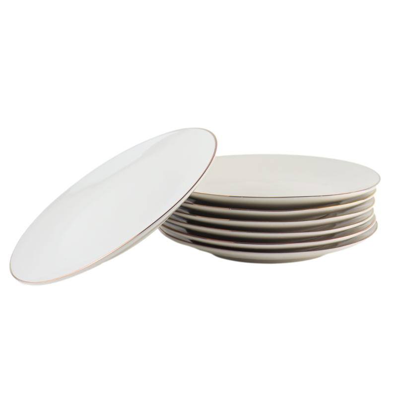 OTIX Ontbijtborden - Borden - Set van 6 Stuks - 20cm - Wit - met Gouden rand - Porselein - Daisy - 
