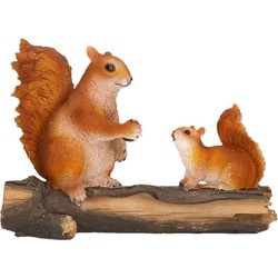 Tuin/huiskamer deco beeldje - eekhoorns op boomstam - 24 x 10 x 18 cm - Beeldjes