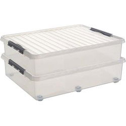 Sunware opslagbox - 2x - deksel - kunststof - 60 liter - 60 x40 x 34cm - Opbergbox