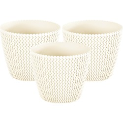 Set van 3x stuks plantenpotten/bloempotten kunststof dia 13 cm en hoogte 11 cm creme wit - Plantenpotten