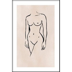 Woman Line Art - Walljar - Wanddecoratie - Poster ingelijst / 50 x 70 cm