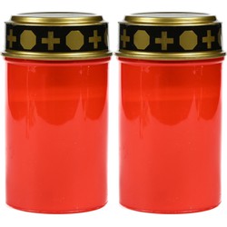 Grafkaars/gedenklicht - 2x - LED licht - rood - waterbestendig - op batterijen - buitenkaarsen
