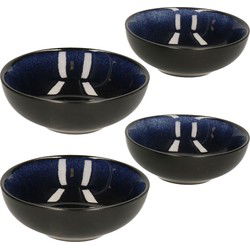Svenska living tapas schaaltjes - 4x - zwart/donkerblauw - aardewerk - 12 x 4 cm - Snack en tapasschalen