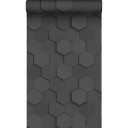 Origin Wallcoverings eco-texture vliesbehang 3d hexagon motief zwart - 0,53 x 10,05 m - 347854
