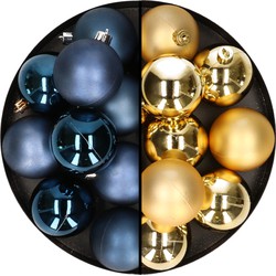 24x stuks kunststof kerstballen mix van donkerblauw en goud 6 cm - Kerstbal