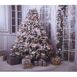 Clayre & Eef Kerst Achtergronddoek 180x210 cm Grijs Stof Kerstboom