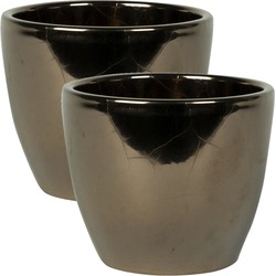 2x stuks plantenpot/bloempot in een strakke Scandinavische look goud Dia 15 cm en Hoogte 12 cm - Plantenpotten