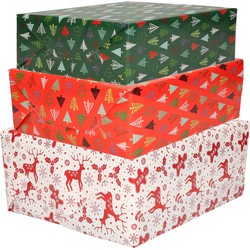 Bellatio Decorations - 9x luxe kerst cadeaupapier rollen in 3-stijlen - Cadeaupapier