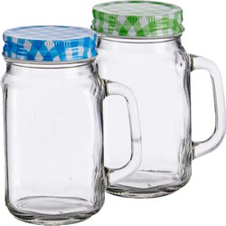 Set van 12x stuks glazen Mason Jar drinkbekers/drinkpotjes met gekleurde dop 430 ml - Drinkbekers