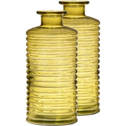 Set van 2x stuks glazen stijlvolle bloemenvaas transparant geel D9.5 en H21.5 cm - Vazen