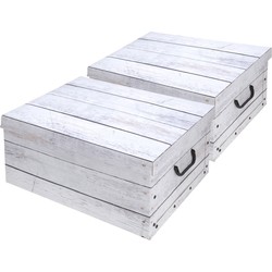 Set van 2x stuks opbergdoos/opberg box van karton met hout print wit 37 x 30 x 16 cm - Opbergbox