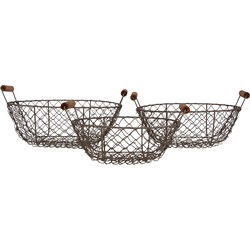 Clayre & Eef Opbergdoos Set van 3 Ø 27 / Ø 24 / Ø 21 cm Bruin Metaal Keuken Mandjes