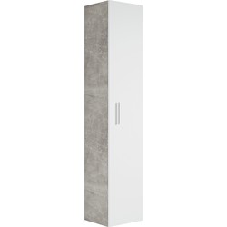 Badplaats Badkamerkast Pluto 30 x 30 x 150 cm - Beton met Wit - Hangende Kolomkast Hoog met 1 Deur