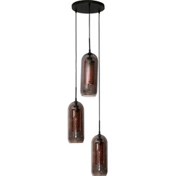 AnLi Style Hanglamp 3L getrapt smoke glas-geperforeerd staal