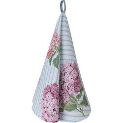 Clayre & Eef Theedoek Blauw Roze Katoen Hortensia