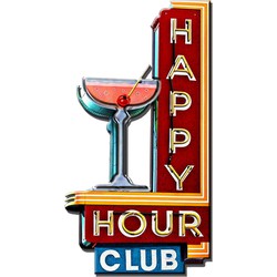 Clayre & Eef Wanddecoratie  32x60 cm Rood Ijzer Happy Hour Club Muurdecoratie