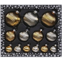 13x stuks luxe glazen kerstballen ribbel zilver/goud 4, 6, 8 cm - Kerstbal