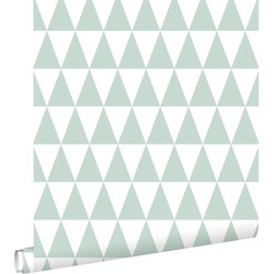 ESTAhome behang grafisch geometrische driehoeken mintgroen en mat wit - 53 cm x 10,05 m - 128843