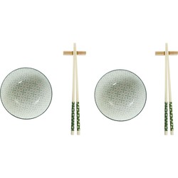 6-delige sushi serveer set aardewerk voor 2 personen groen/wit - Bordjes