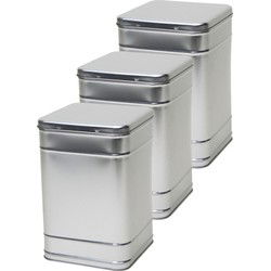 Vierkant opbergblik/bewaarblik - 3x - zilver - 16 x 25 cm - Voorraadblikken - Voorraadblikken